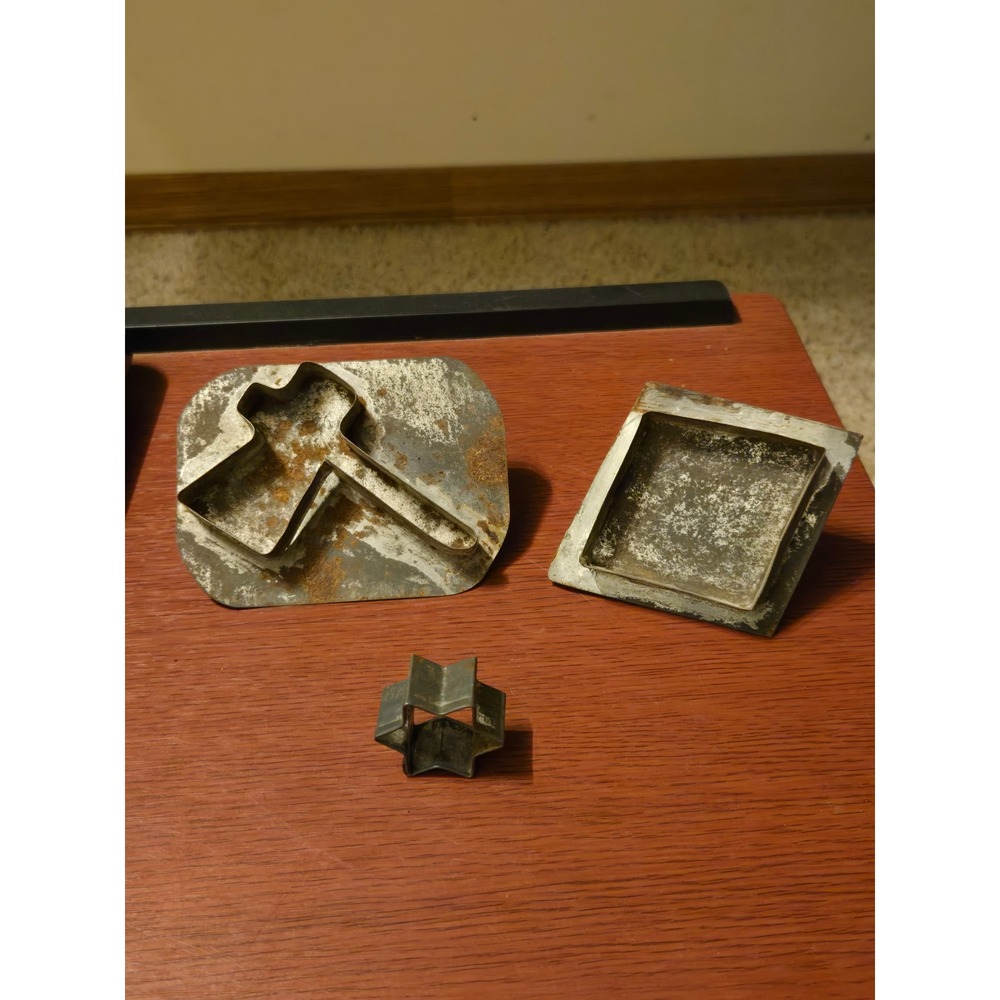 Vintage Primitive Metal Cookie Cutters Set Hatchet Square Star Rustic Farmhouse